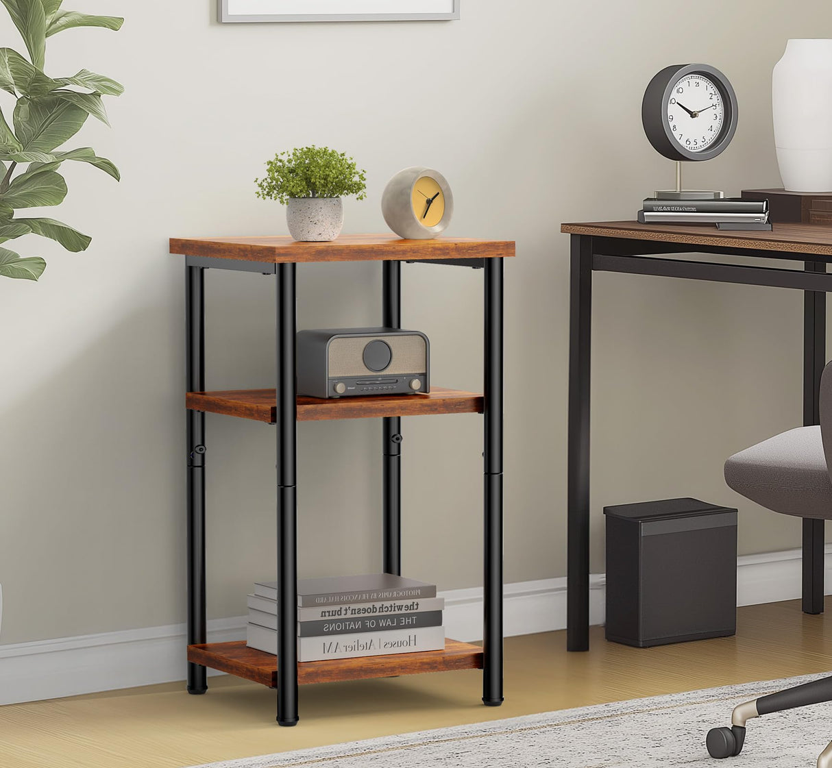 Sweetcrispy 3-Tier End Table Side Tables with Adjustable Feet,Small Nightstand Space-Saving for Bedroom Living Room Office, Rustic Brown Sweetcrispy