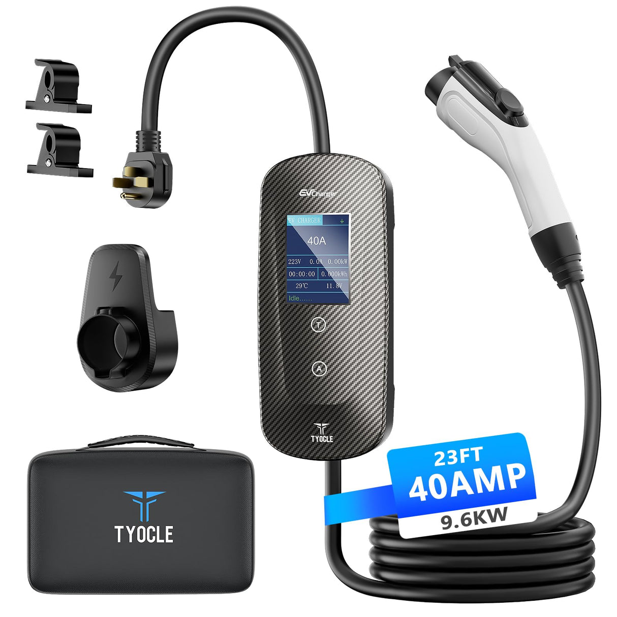 2025 New Portable Level 2 EV Charger (40Amp, 240V, NEMA 14-50P) with 23 Ft Cable. The Mobile Electric Vehicle Equipment Works Home Car Charging, Offering Charging for EV Model Tyocle