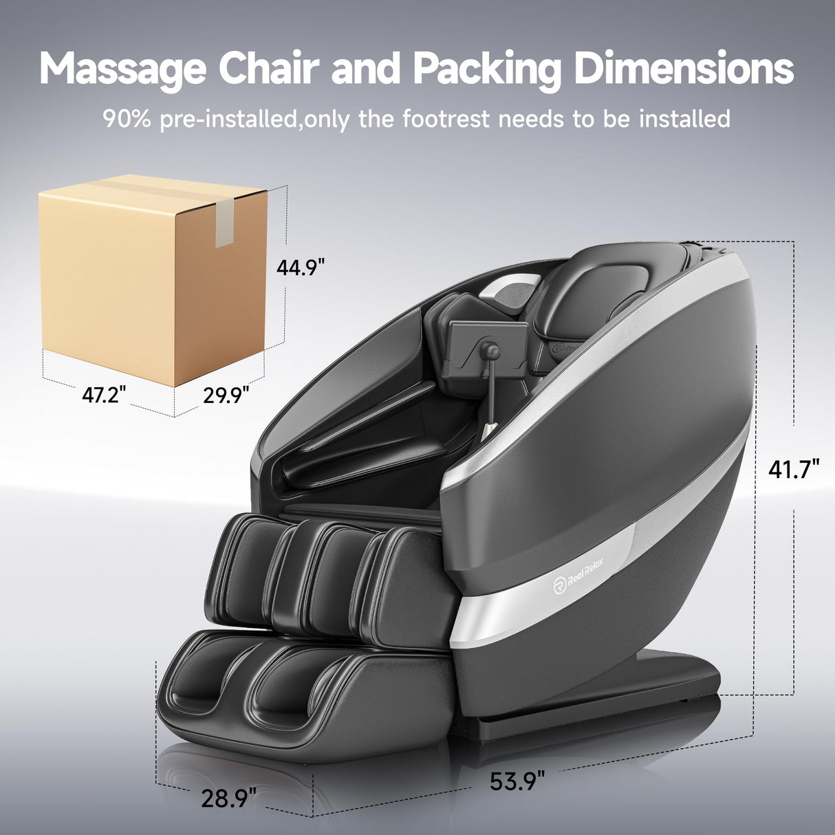 Real Relax Dual Core S Track Massage Chair,Full Body Recliner with Zero Gravity,Rocking Function,Back and Calf Heating,12 Auto Modes,Bluetooth,Foot Roller,Home or Office Use,Gray and Black Real Relax
