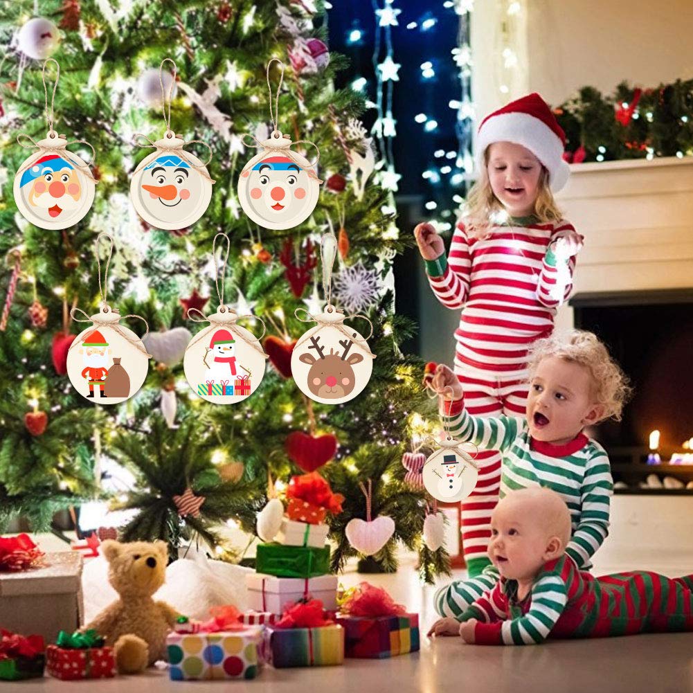 OurWarm 50pcs Round Christmas Wooden Ornaments for Crafts, 4" Unfinished Wood Ornaments Blank Predrilled Natural Wood Slices, DIY Christmas Tree Ornaments Hanging Decorations OurWarm