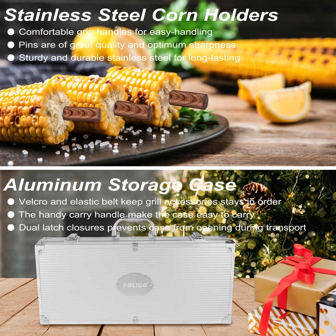 POLIGO 22PCS Heavy Duty BBQ Grill Accessories Set, Non-Slip Grill Tools for Outdoor Grill Set Thicker Stainless Steel Grill Utensils Set, Deluxe Grilling Tools Set in Aluminum Case Ideal Gifts for Men POLIGO