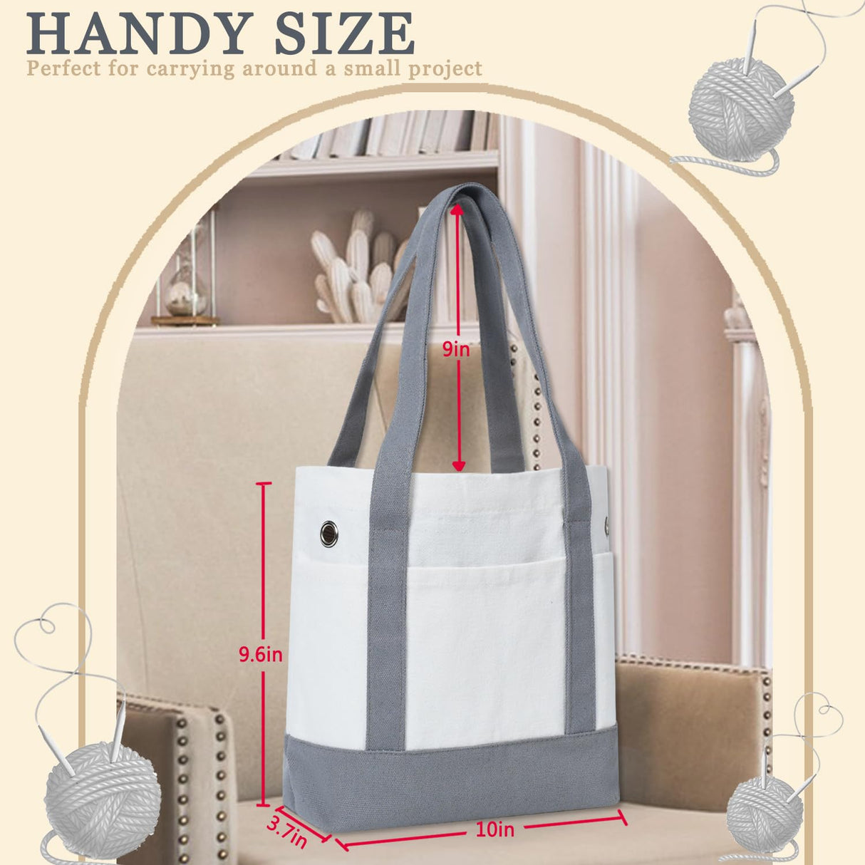 LeCorner Canvas Tote Yarn Bag Organizer, Lightweight Storage for Knitting, Portable Travel Bags and Totes, Crochet Accessories, Knitting Kit Holder LeCorner