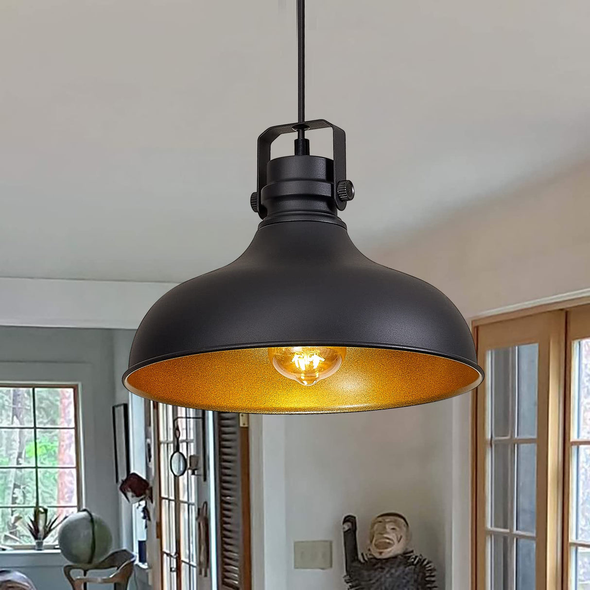 ALAISLYC Black Farmhouse Pendant Lights Matte Pendant Lighting for Kitchen Island Industrial Adjustable Height Vintage Dome Hanging Light Fixtures for Barn, Dining Room 3 Packs ALAISLYC