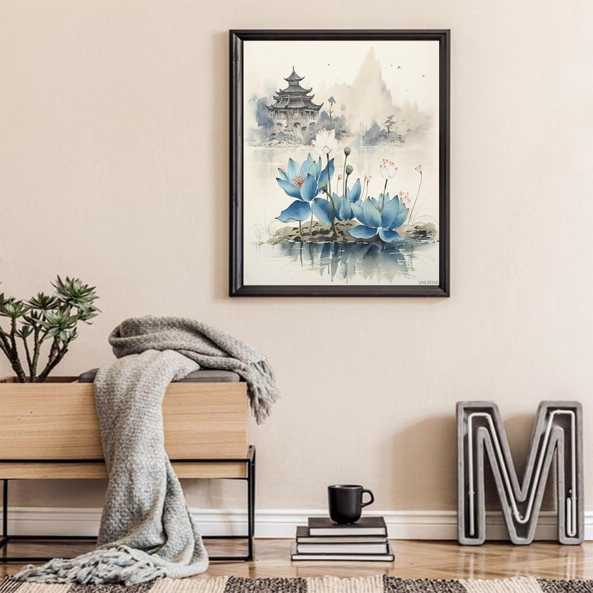 VNUIEHG Paint by Numbers Kit for Adults Flowers, Chinese Painting Ink Lotus, Capture The Wonderful Moments of Summer's Flower Sea Through Art, 40x50cm, Without Frame VNUIEHG