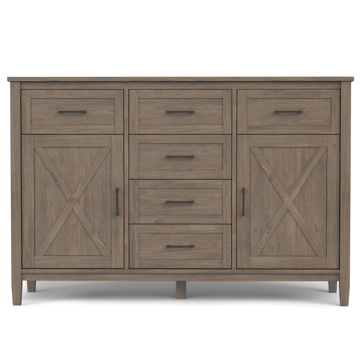 SIMPLIHOME Ela Buffet - 54 inch Wide Solid Wood 3-Door Sideboard Buffet in Smoky Brown, Transitional Storage Cabinet for Dining Room or Kitchen with Adjustable Shelves and Brushed Metal Hardware SIMPLIHOME