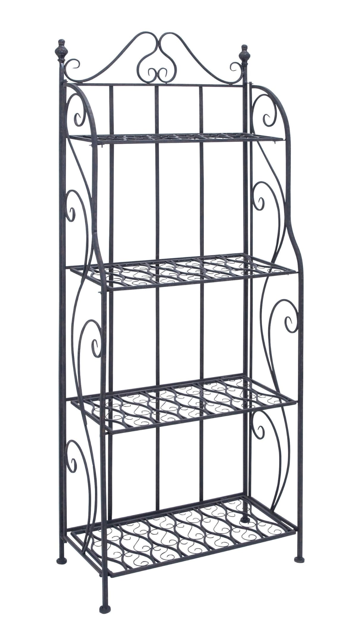 Deco 79 Metal Scroll Indoor Outdoor Tall Folding 4 Shelf Bakers Rack, 25" x 12" x 64", Black Deco 79