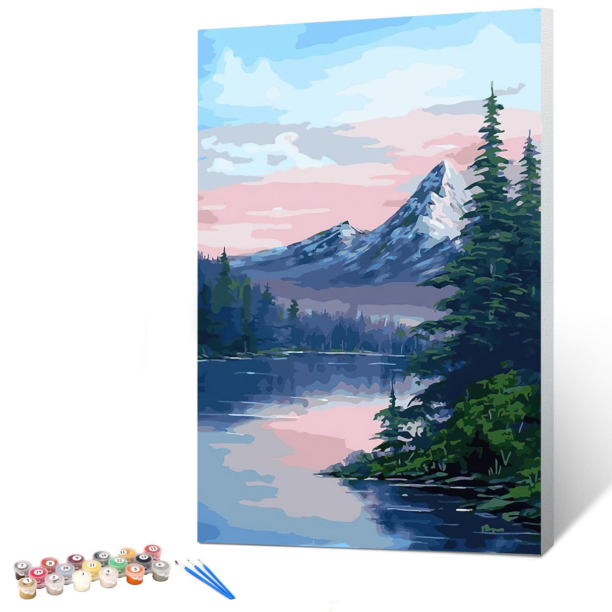 Ginkko Paint by Numbers Kit for Adults Beginner & Kids Ages 8-12 with Wooden Frame Easy Acrylic on Canvas 9x12 inch with Paints and Brushes, Mountain Sunset(Include Framed) Ginkko