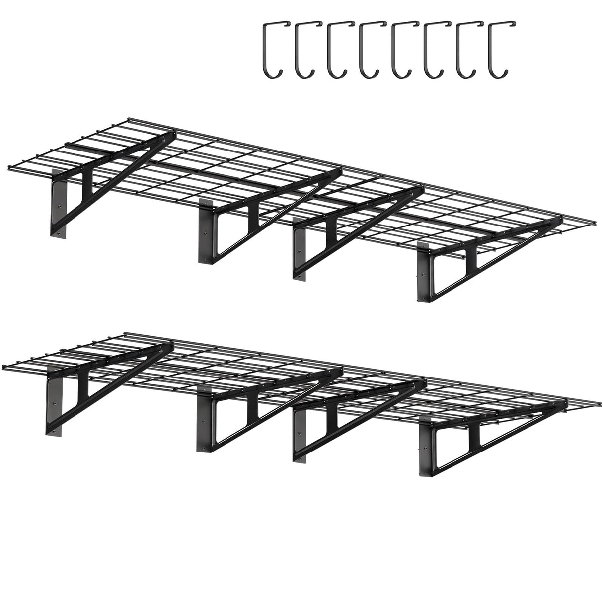 FAHKNS 2 x 6 ft Garage Wall Shelving, 2-Pack Garage Shelving Wall Mounted, 1200LBS Capacity Heavy Duty Metal Wire Shelves, Floating Long Shelf for Carport Shed Kitchen, Black FAHKNS