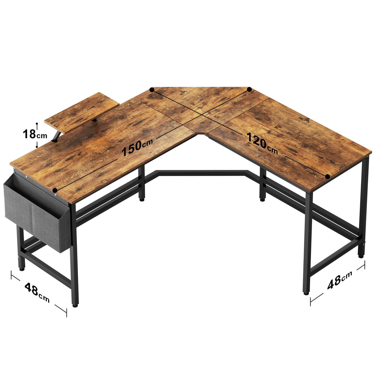 DlandHome Reversible L-Shaped Desk Large Corner Desk Folding Table Computer Desk Home Office Table Computer Workstation, Retro DlandHome
