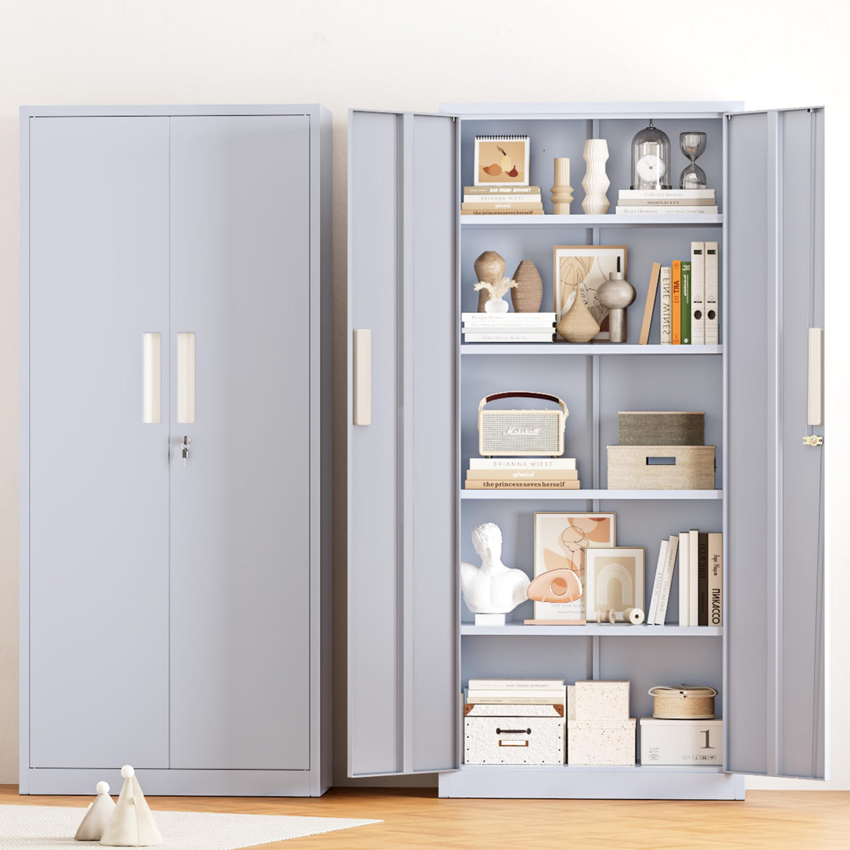 SUNCROWN 63" Metal Storage Cabinets with Lock, Tool Cabinet, Locking Steel Storage, Tall Locker Organizer Garage Cabinets with 2 Doors and 4 Shelves for Home,Garage,Office, Dark Grey SUNCROWN