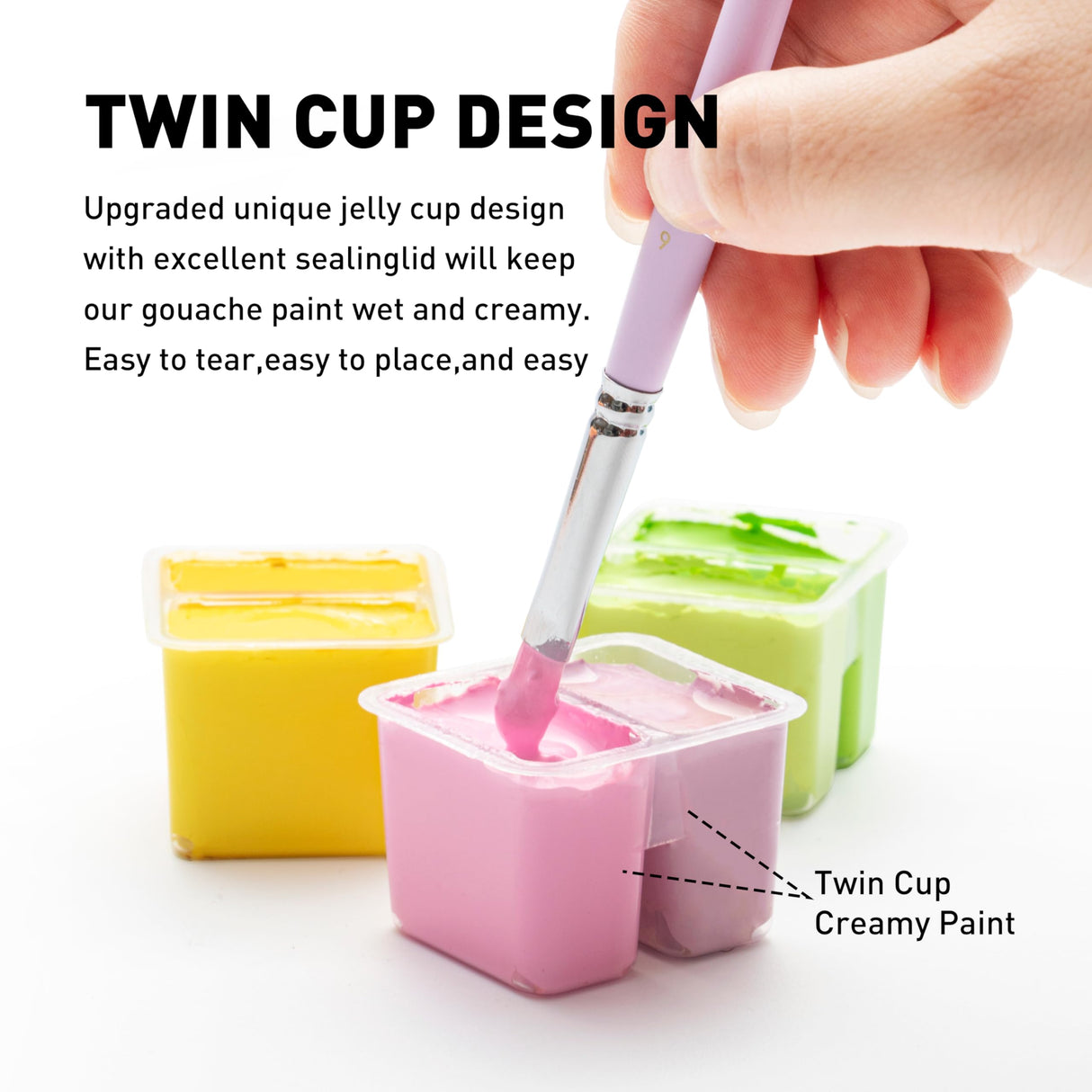 HIMI Twin Cup Jelly Gouache Paint Set with 3 Paint Brushes, 48 Colors 12g, Jelly Cup Design, Non Toxic Paint for Canvas and Paper, Art Supplies for Professionals (Peach Fuzz) HIMI
