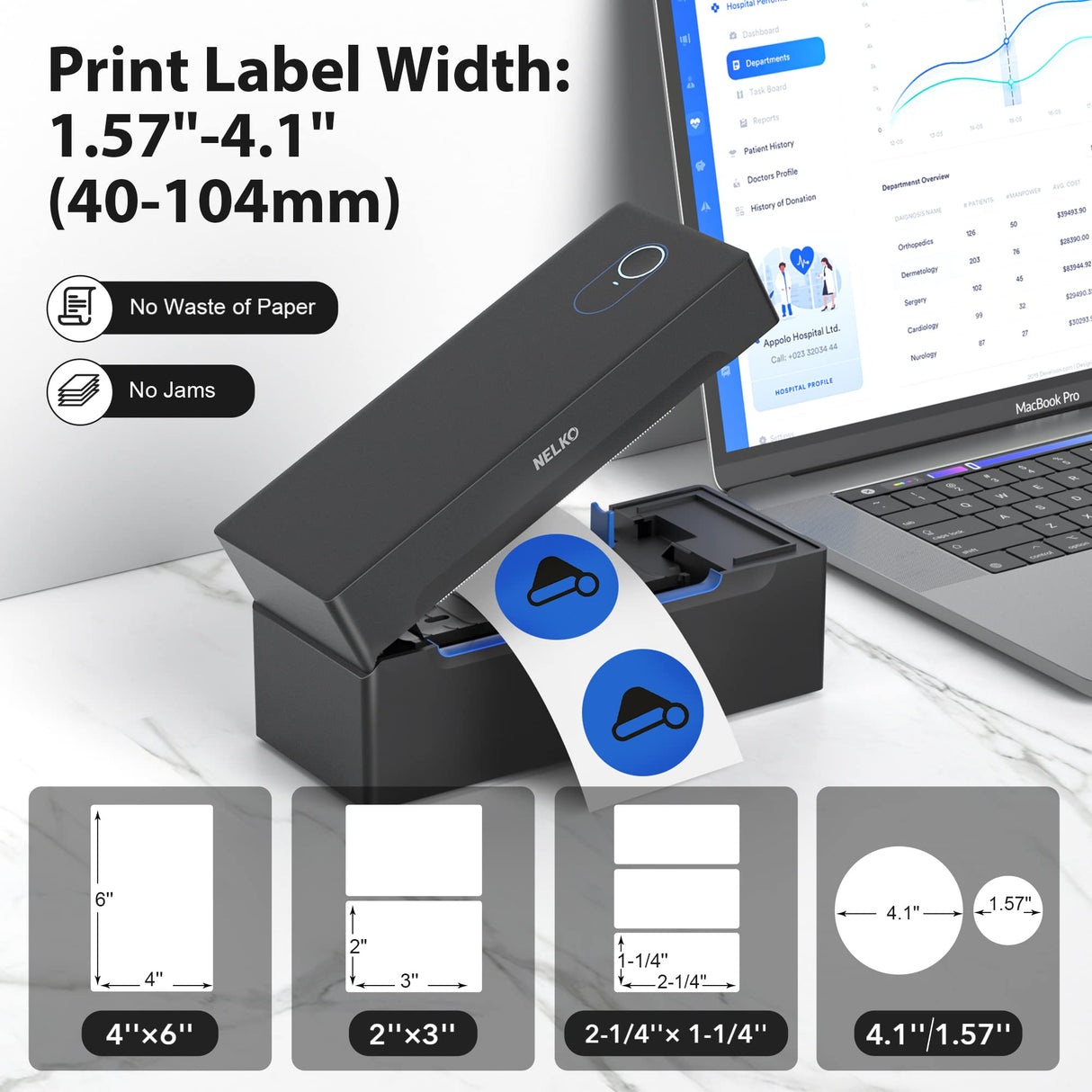 Nelko Bluetooth Thermal Shipping Label Printer, Wireless 4x6 Shipping Label Printer for Shipping Packages, Support Android, iPhone and Windows, Widely Used for Amazon, Ebay, Shopify, Etsy, USPS Nelko