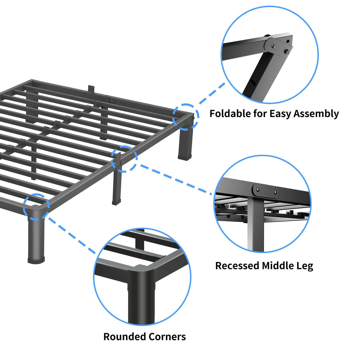 VIPSHOW 10 Inch Queen Bed Frame, 3500Lbs Heavy Duty Metal Platform with Round Corner Legs Mattress Slide Stopper, Steel Slat Support No Box Spring Needed, Noise Free, Non-Slip, Easy Assembly VIPSHOW