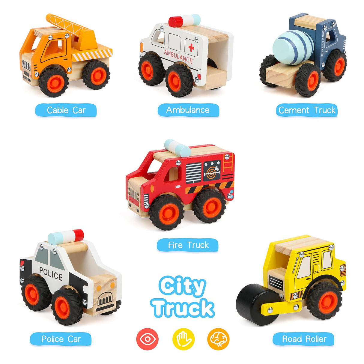 DIPALENT 6Pcs Wooden Cars for Toddlers 1-3, Push and Go Vehicles, Kid Toys, Hand Push Cars for 1+ Year Old, Montessori DIPALENT