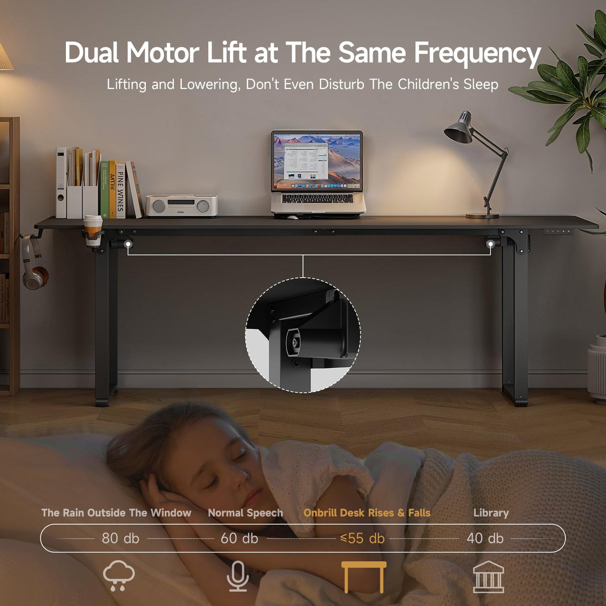 ONBRILL Standing Desk, 71x32 Inches Rectangle Stand Up Desk with 4 Legs, Dual Motor and Memory Controller, Adjustable Height from 28-46 Inches for Home and Computer Workstation, Black ONBRILL