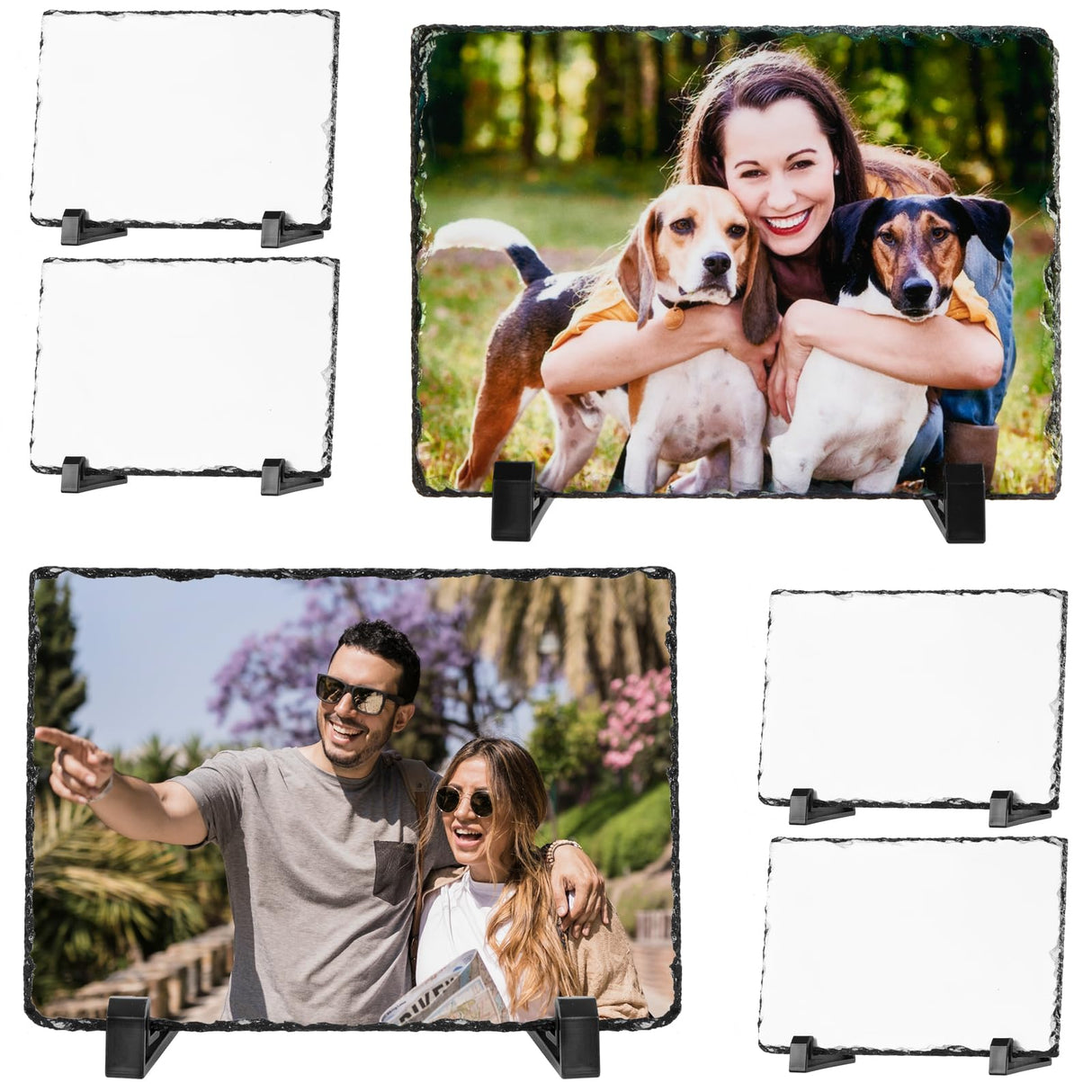 Keepwaters Sublimation Slate Blanks, Sublimate Slates With Display Holder, 6 Pack Square Sublimation Plaque, Heat Thermal Memorial Slates Rock Stone Photo Frame For Desktop Souvenir DIY Picture Keepwaters
