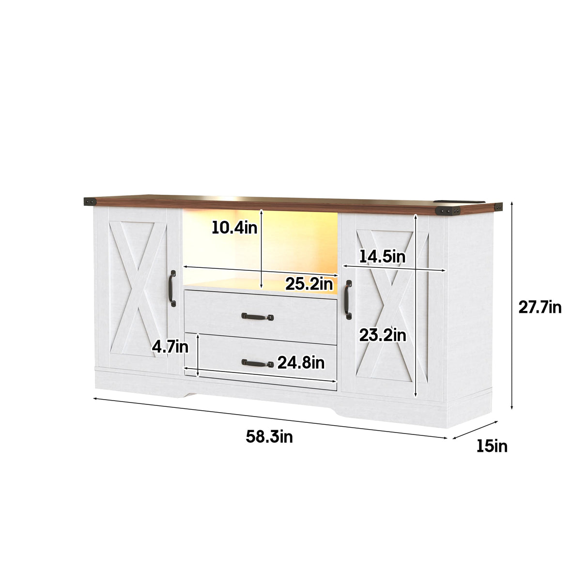 Maupvit Farmhouse TV Stand for 65 Inch TV, Television Stands with Drawers, TV Console with Storage, 58.3" TV Cabinets,Modern Entertainment Center for Living Room Bedroom,White Maupvit