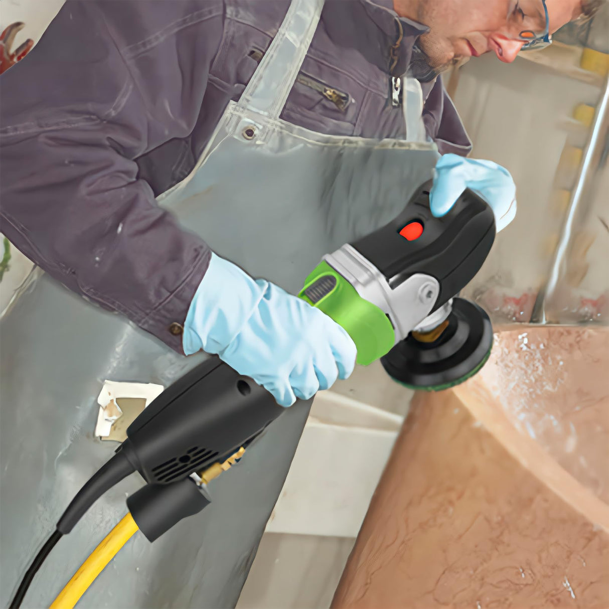 SDRTOP 800W Electric Wet Stone Polisher 4'' Variable Speed Grinder Buffing Machine, Countertop Concrete Polisher with 7PCS Diamond Polishing Pads for Granite, Tile, Cement Floor SDRTOP