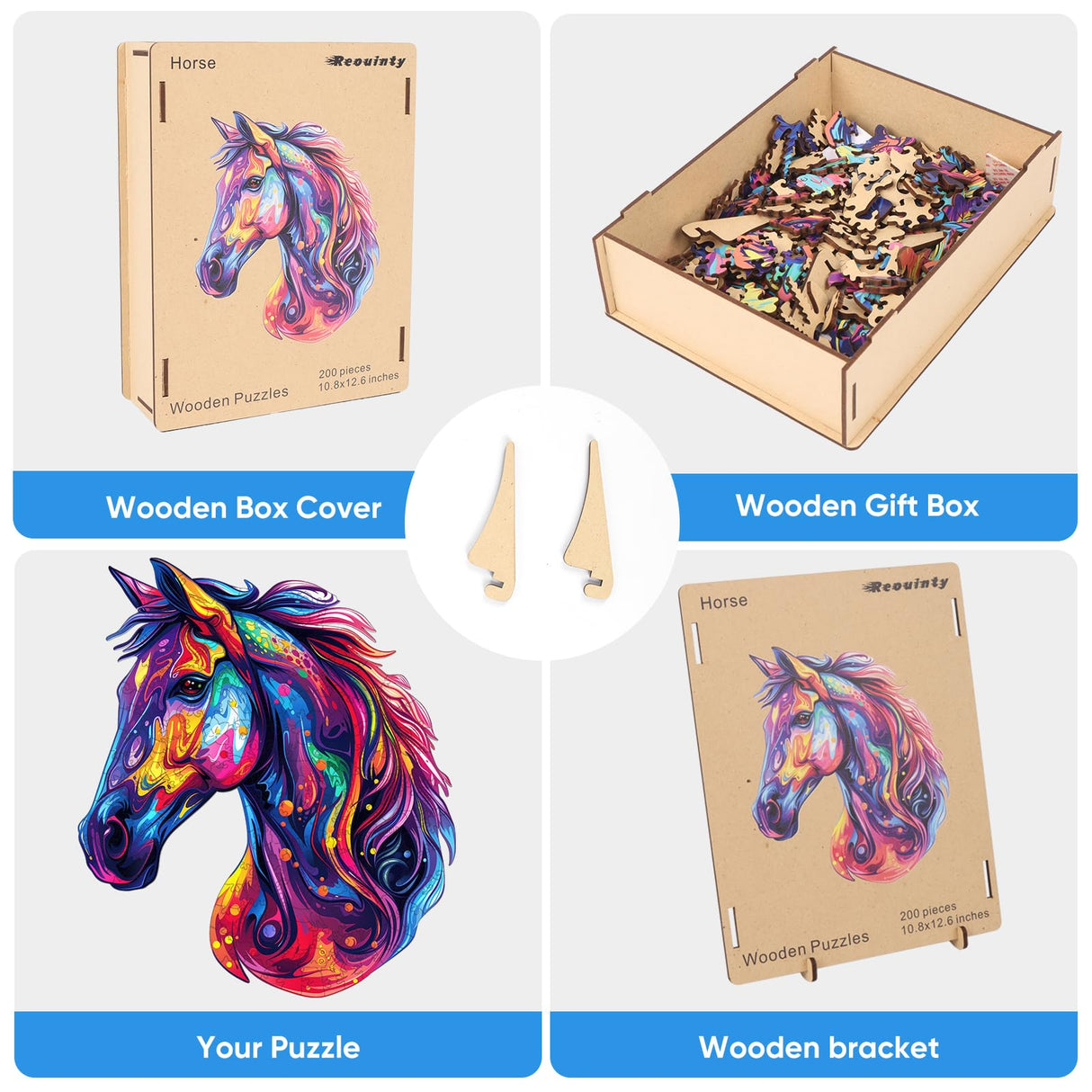 Horse Head Wooden Puzzle for Adults, Horse Wooden Jigsaw Puzzles(10.8 * 12.6in-200pcs), Unique Shape Animal Adult Puzzles,Irregular Wood Puzzles Best Gift for Adults and Kids Family Game Reouinty