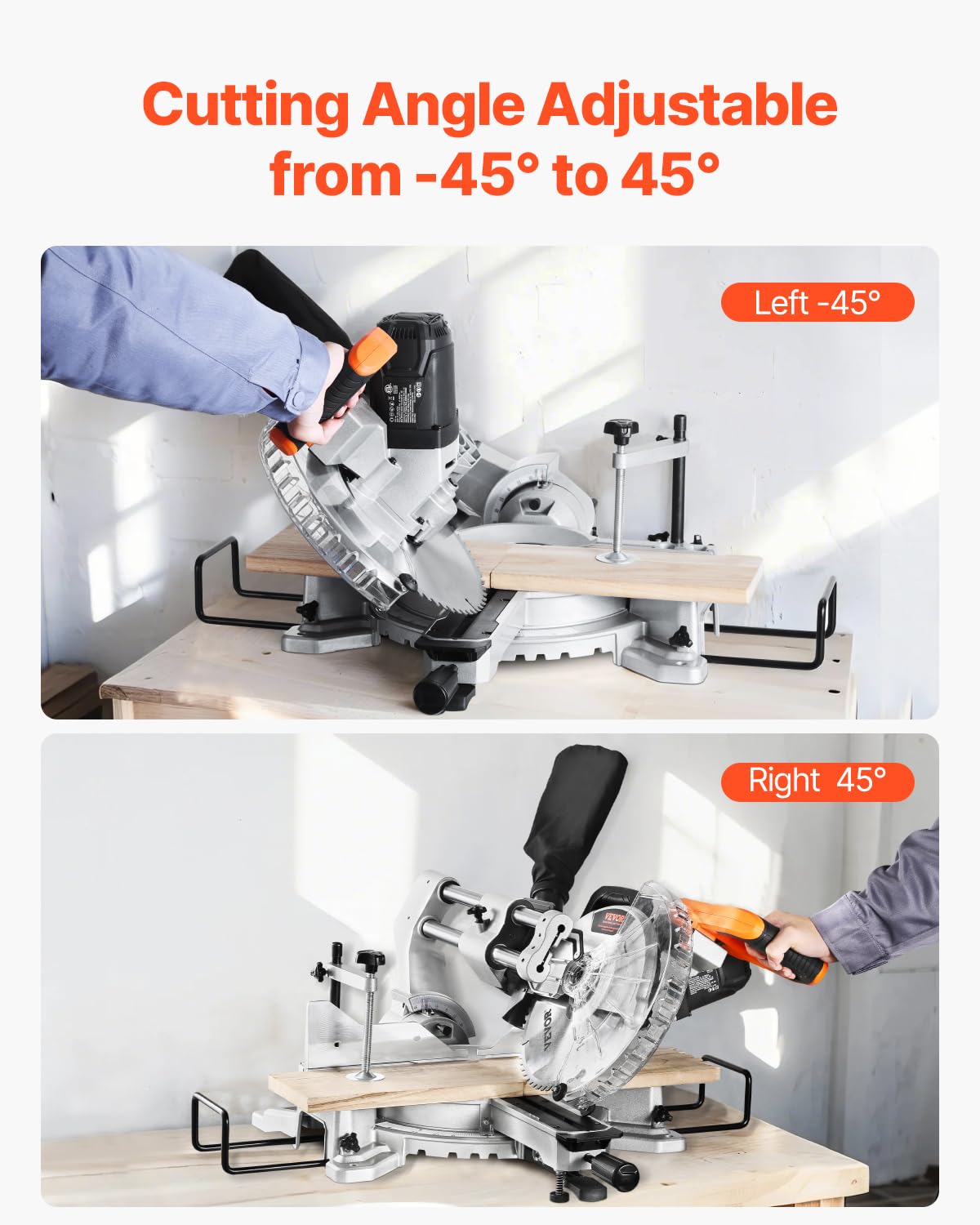 VEVOR Sliding Compound Miter Saw, 10-Inch Blade, 15 Amp Motor, 60-Tooth, Corded Double Bevel Sliding Miter Saw, LED Precision Alignment, Angle Adjustable, for Wood, Composite Decking, Laminates VEVOR