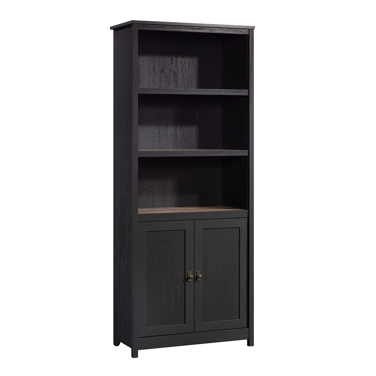 Sauder Cottage Road Book Shelf, Bookshelf with Storage, Library Bookcase with Doors and Adjustable Shelves, in Raven Oak Finish Sauder