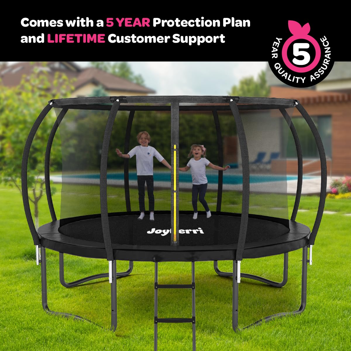 Trampoline for Kids and Adults - 8Ft 10Ft 12Ft 14FT Trampoline with Net - with Bonus Sprinkler and LED Lights/ASTM Certified/Extra Sturdy Recreational Outdoor Trampolines JOYBERRI