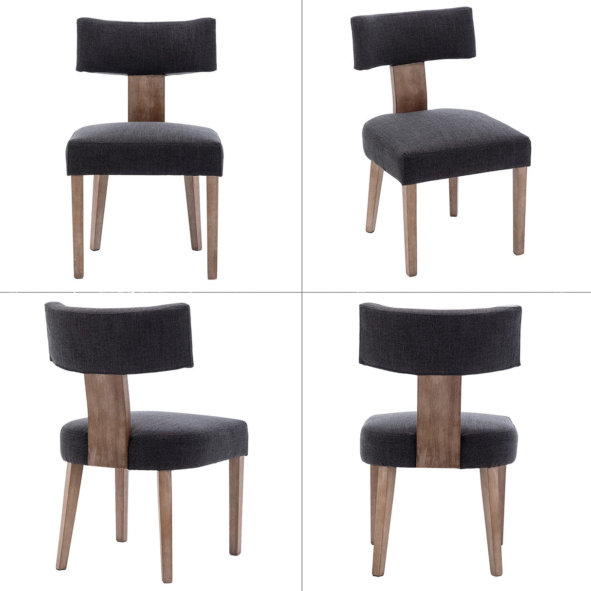 HNY Mid Century Modern Dining Chairs Set of 6, Farmhouse Linen Upholstered Accent Chairs Curved Backrest Kitchen Chairs, with Hardwood Frame, Charcoal HNY