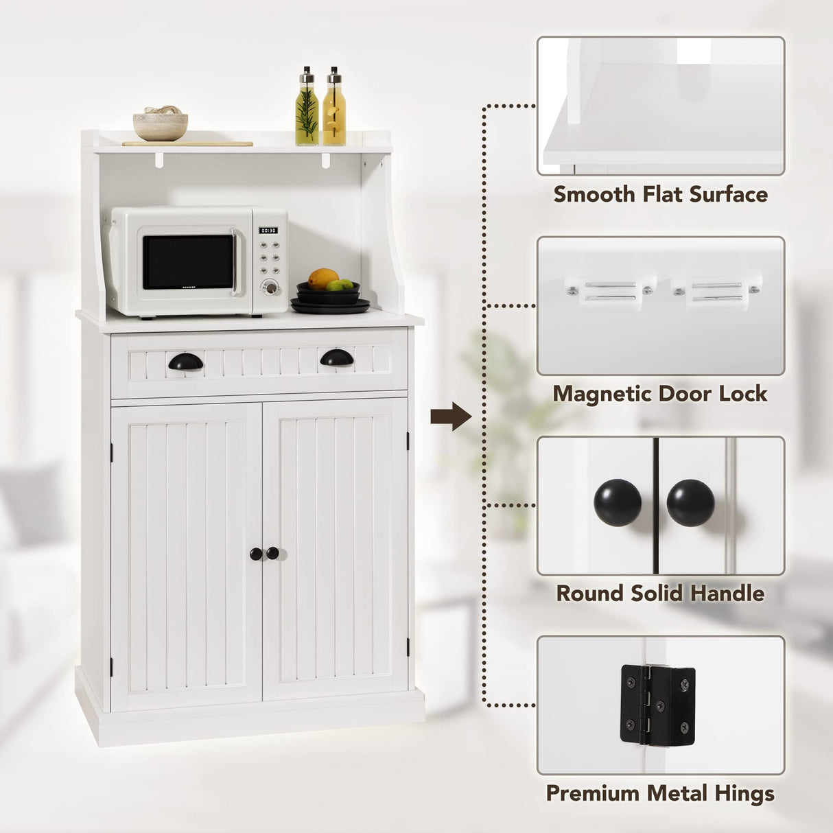 HOLTICO 54" Freestanding Kitchen Pantry Storage Cabinet with Doors and Adjustable Shelves, Microwave Oven Stand with Drawer for Kitchen, Bathroom or Hallway, White HOLTICO