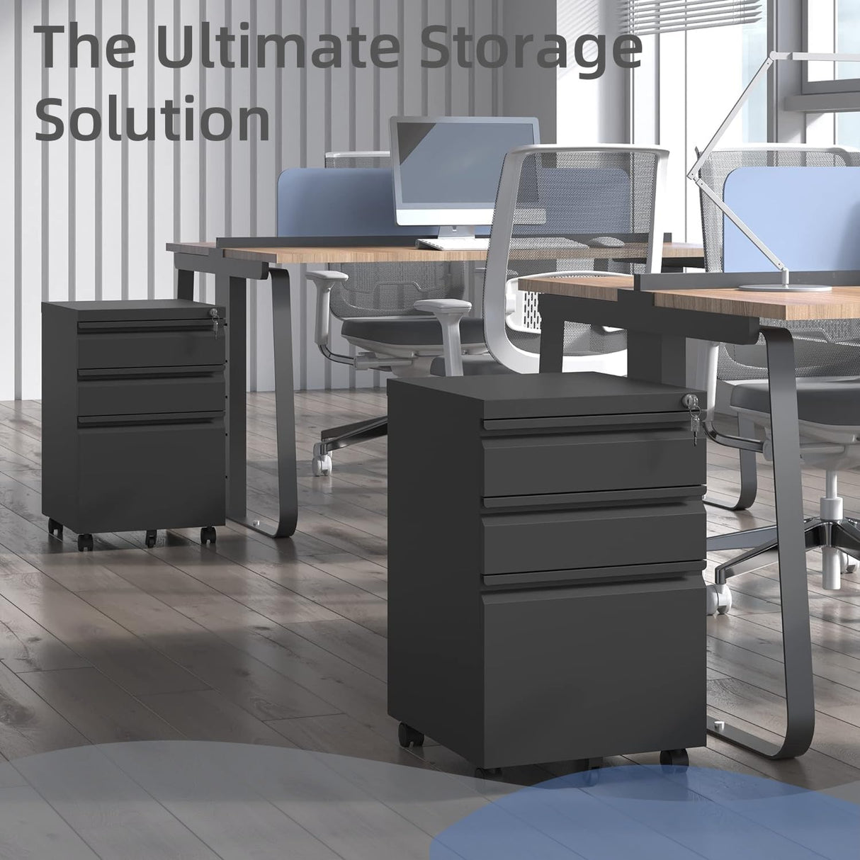 Guizeeopo Filing Cabinets for Home Office, Mobile File Cabinet with Lock, 3 Drawer Filing Cabinet for A4/Letter/Legal Size Folder, Fully Assembled Except Casters, Matte Black Guizeeopo