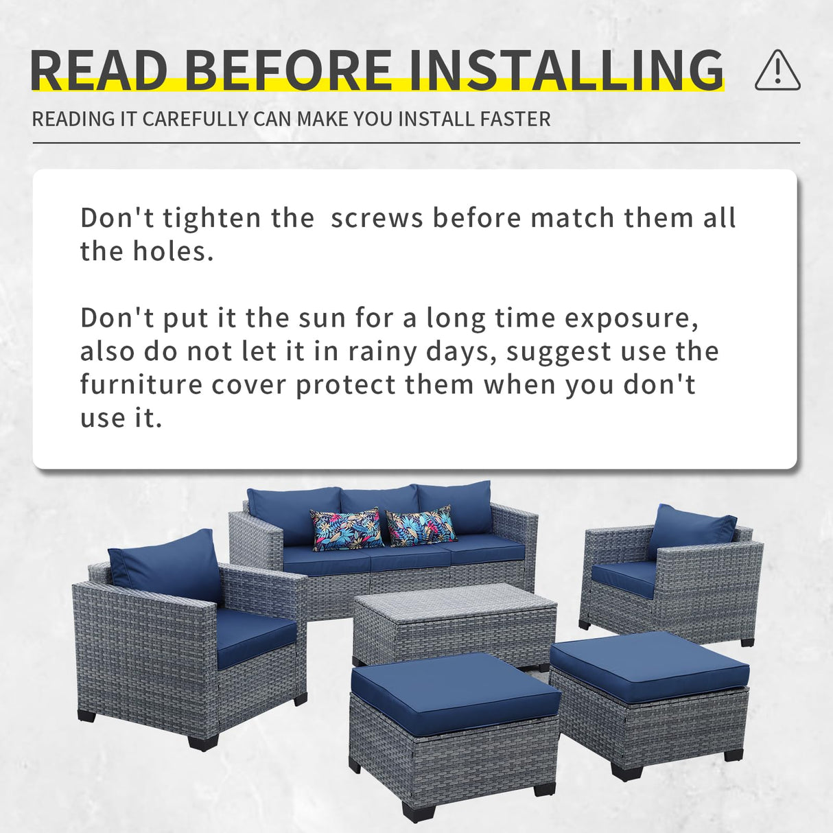 Lviden 6 Pieces Wicker Patio Furniture Sets Outdoor Conversation Set PE Rattan Sectional Sofa Couch with Storage Table and Royal Blue Cushions Lviden