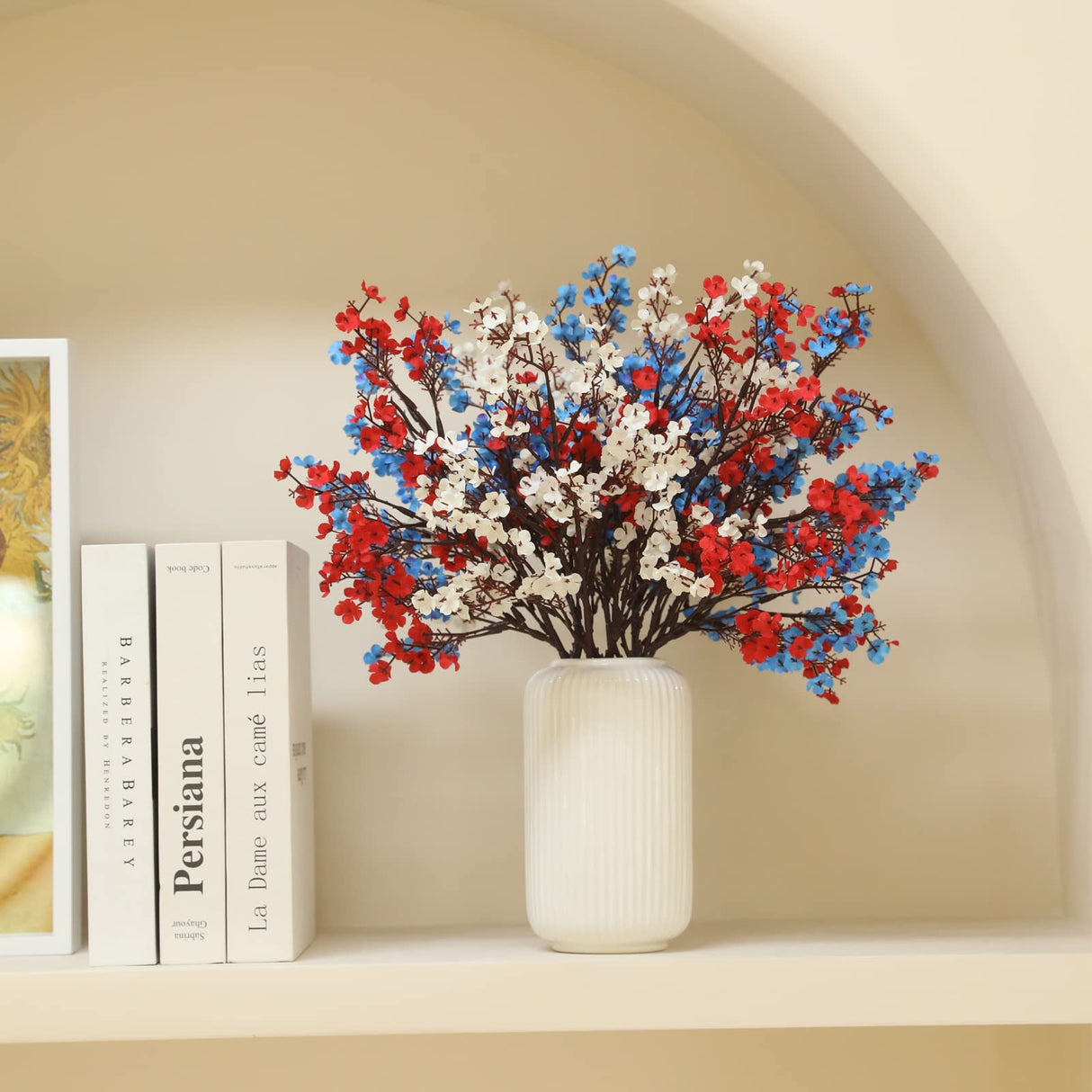 Hananona 10 Pcs 4th of July Flowers Artificial Babys Breath Fake Silk Patriotic Flowers for Independence Day Home Decor Floral Arrangement Table Centerpieces (10, Mix) Hananona