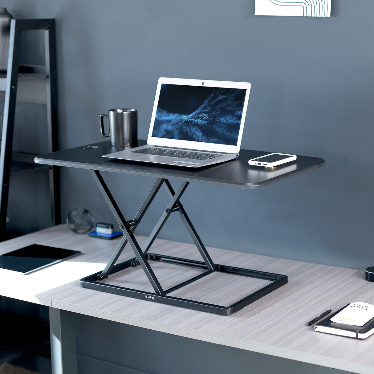 VIVO Ultra-Slim 32 Inch Single Top Height Adjustable Standing Desk Riser, Compact Sit Stand Desktop Converter for Monitor or Laptop, Black, DESK-V032J VIVO
