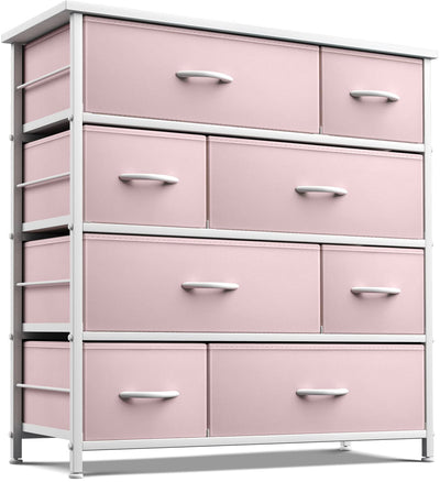 Sorbus Dresser with 8 Drawers - Furniture Storage Chest for Kid’s, Teens, Bedroom, Nursery, Playroom, Clothes, Toys - Steel Frame, Wood Top, Fabric Bins (Pink)