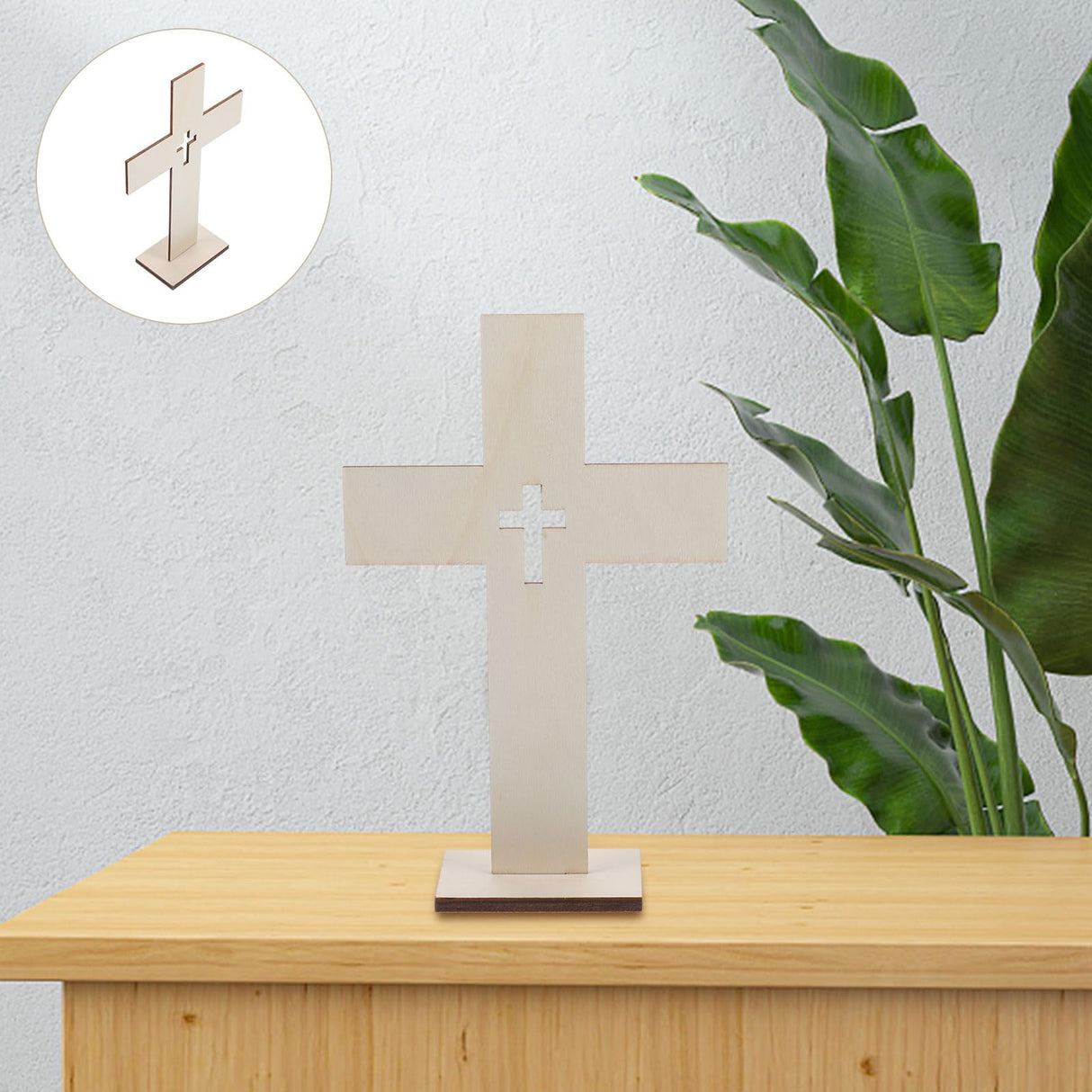 LOGOFUN 10pcs Wooden Cross Ornament Cross Art Sign with Base Churches Wood Cross With Stand Crafts for Home Wedding Church Decoration LOGOFUN