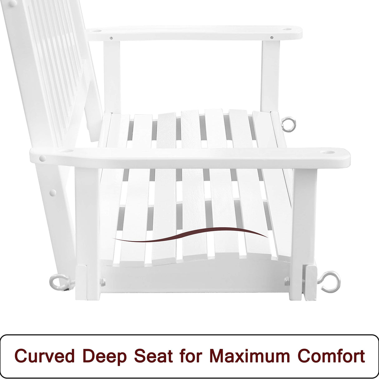 MUPATER Outdoor Patio Hanging Wooden Porch Swing 4FT with Chains, 2-Person Heavy Duty Swing Bench for Garden and Backyard, White MUPATER