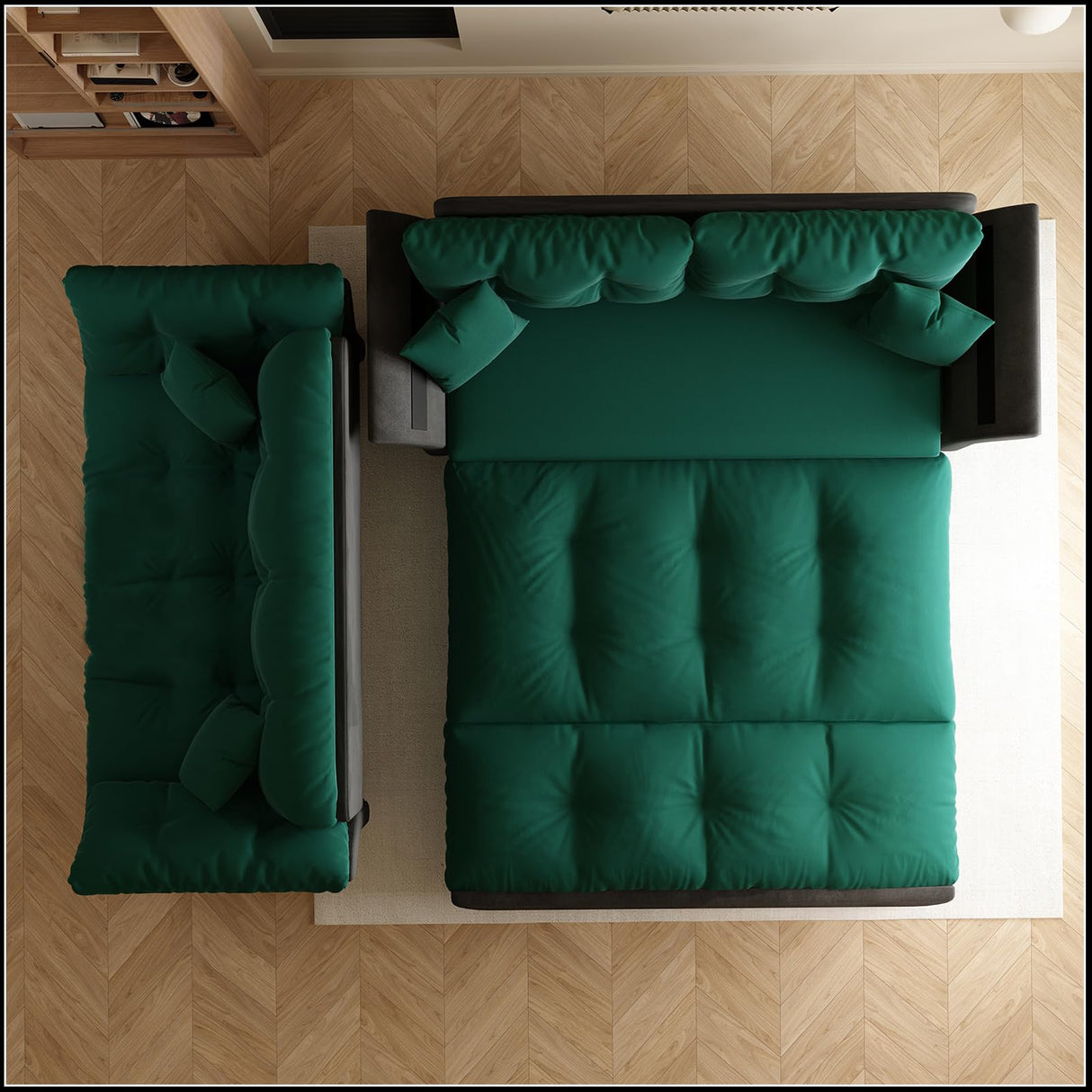 CALABASH 74.8" Futon Sofa Bed Queen Size, Pull Out Bed, 3-in-1 Convertible Sleeper Loveseat Sofa with 2 Soft Pillows, Modern Velvet Futon Couch for Living Room, Apartment, Bedroom, Small Space, Green CALABASH