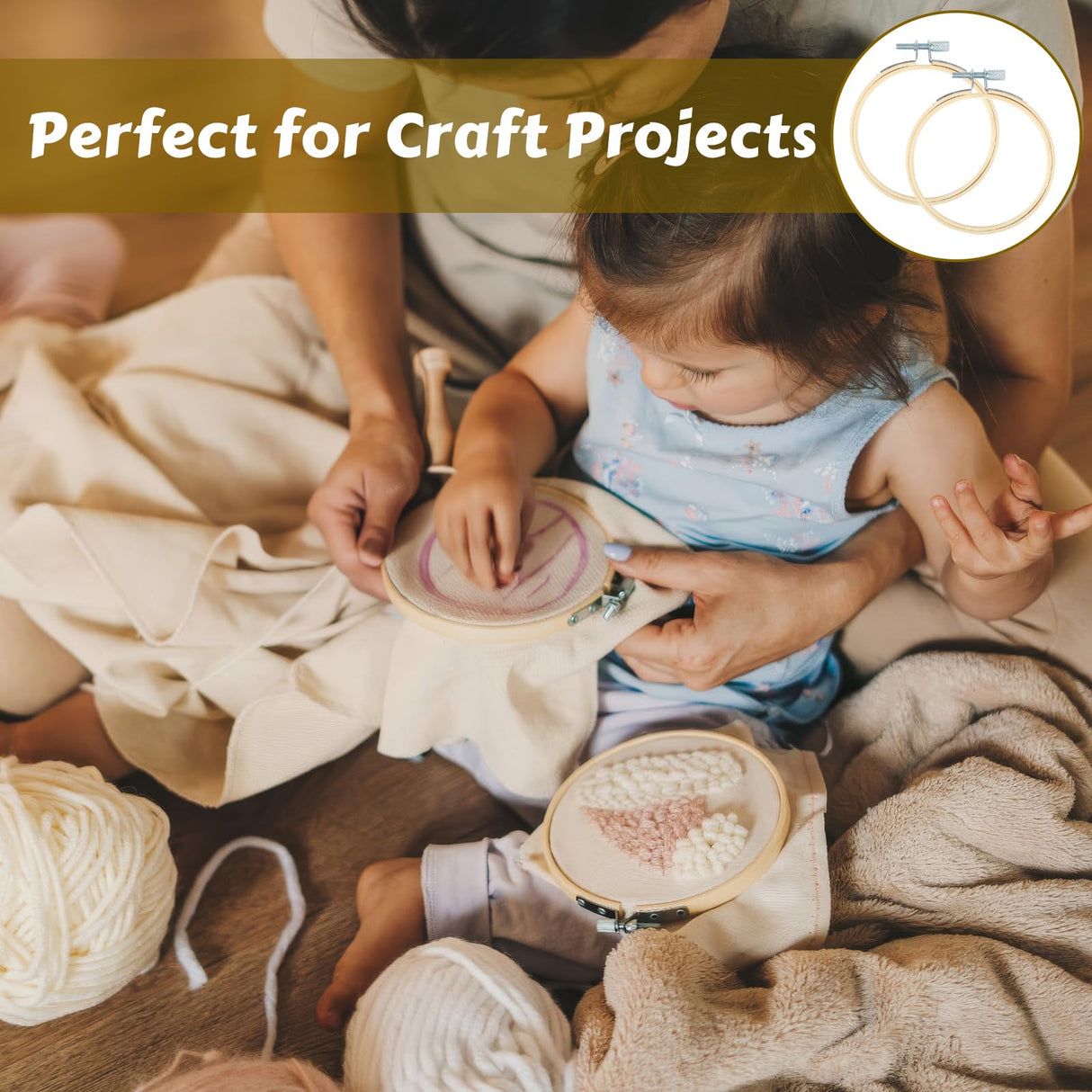 PEASUG 9 Pieces Embroidery Hoop, 3 Inch Small Wood Embroidery Hoops Frames, Bamboo Circle Cross Stitch Hoop Ring for Embroidery Art Craft Sewing PEASUG