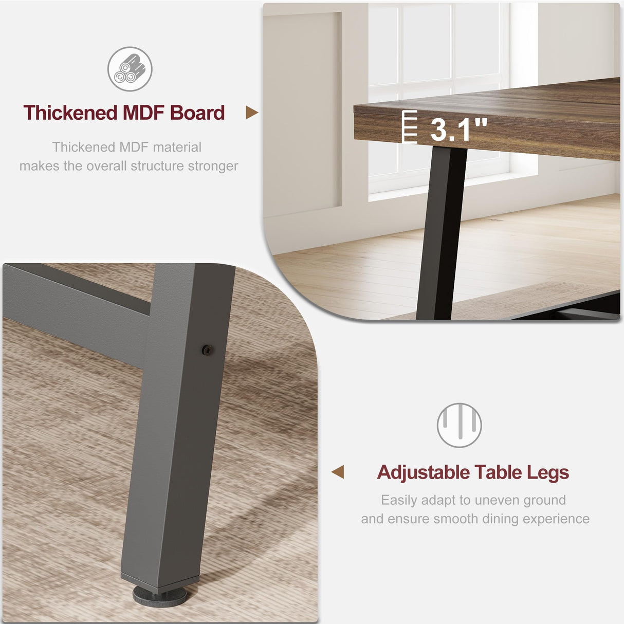 Industrial Dining Table for 6-8 People, 70.87" Long Wooden Kitchen Table with Sturdy Metal Frame & Rustic Brown Finish - Seats 6 Rectangular Counter for Dinner, Kitchen, Dining Room - Brown GarveeHome