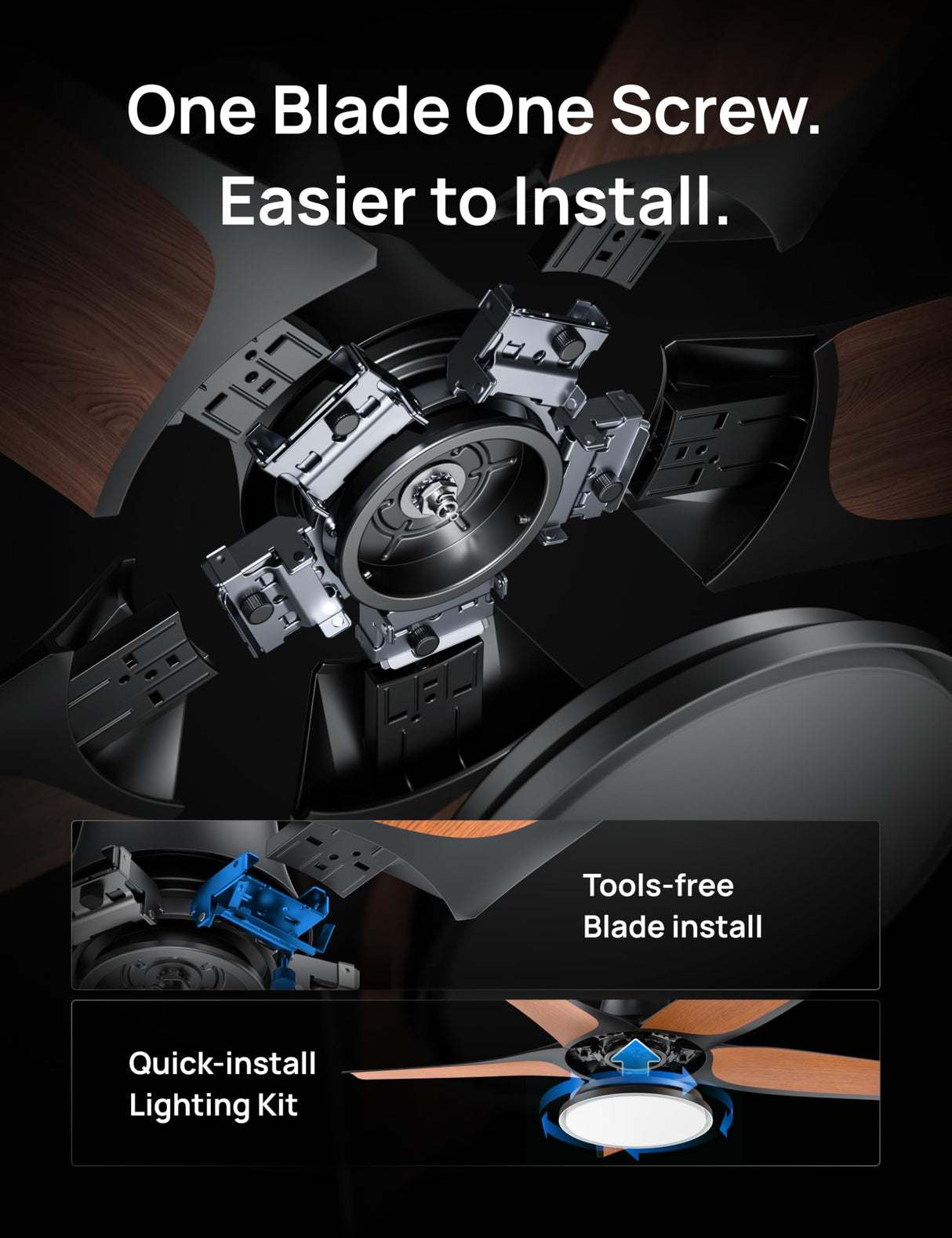 Dreo Smart Ceiling Fans with Lights, Low profile Ceiling Fan with Alexa/App, 52'' Dimmable Lighting & Color Tuning, RGB Ambient Light for Living Room, Game Room, Easy Installation, Quiet, Black Dreo