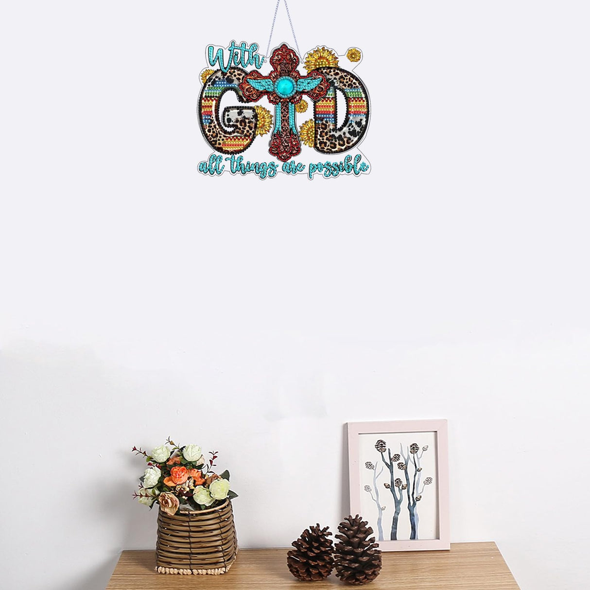 STGLCR Cross Diamond Art Hanging Kit for Adult,Special Shaped Rhinestone,DIY Acrylic God 5D Diamond Art Painting Window Pendants Home Garden Wall Hanging Kits Hanging Ornament 7.8inch STGLCR