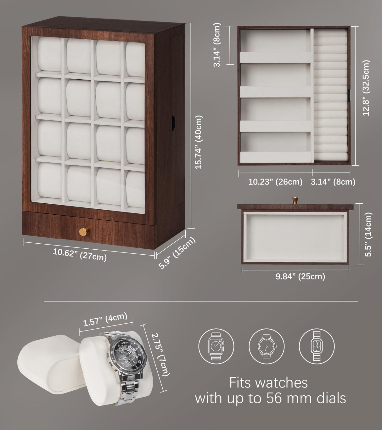 Homde Watch Box Wooden Display: Large Wood Storage for Men's Nightstand - Timeless Home Organizer (L Size) Homde