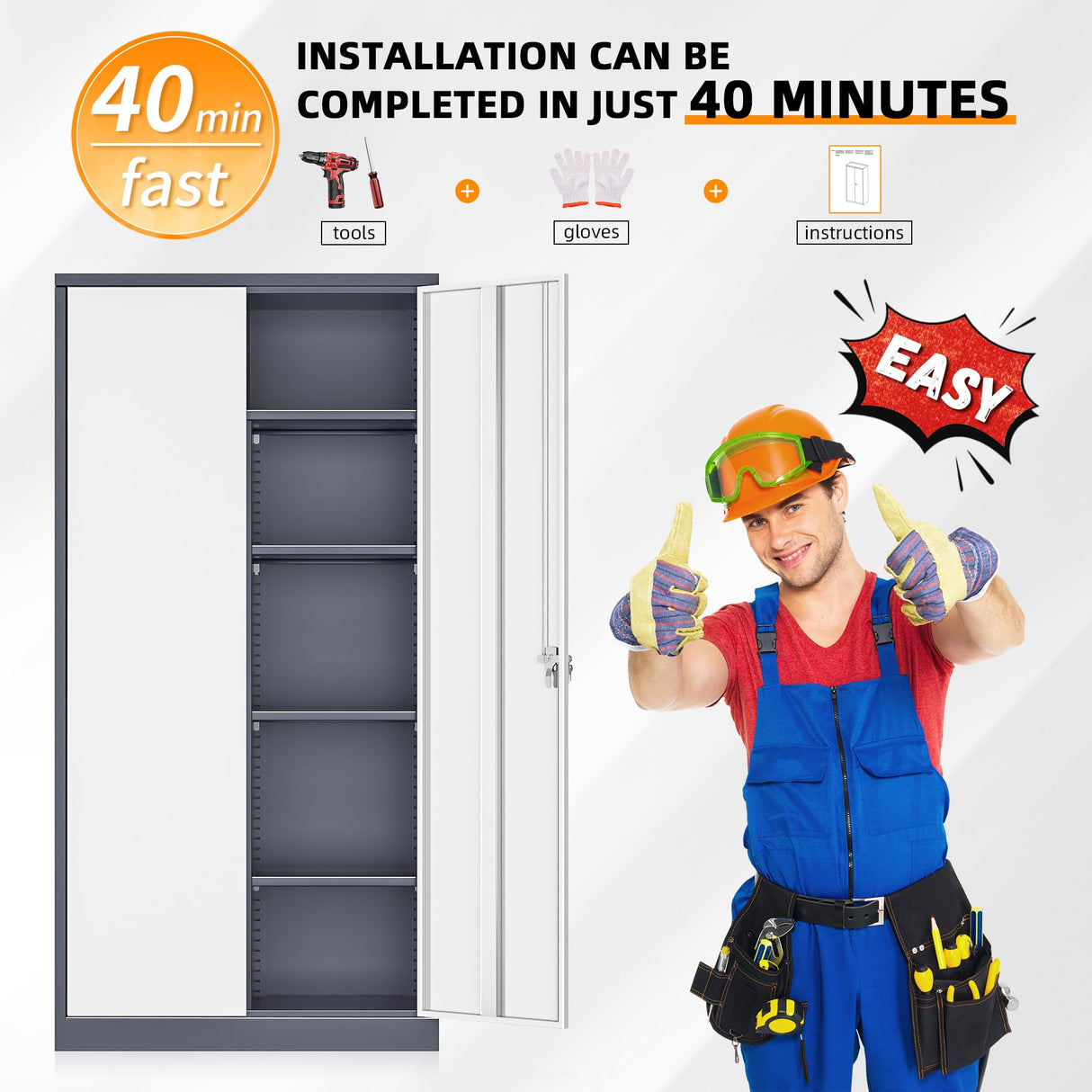 INTERGREAT Metal Storage Cabinet,72 Tall Armoire Wardrobe Closet with Doors,Grey White Storage Locker Cabinets with Adjustable Shelves and Removable Hanging Rods INTERGREAT