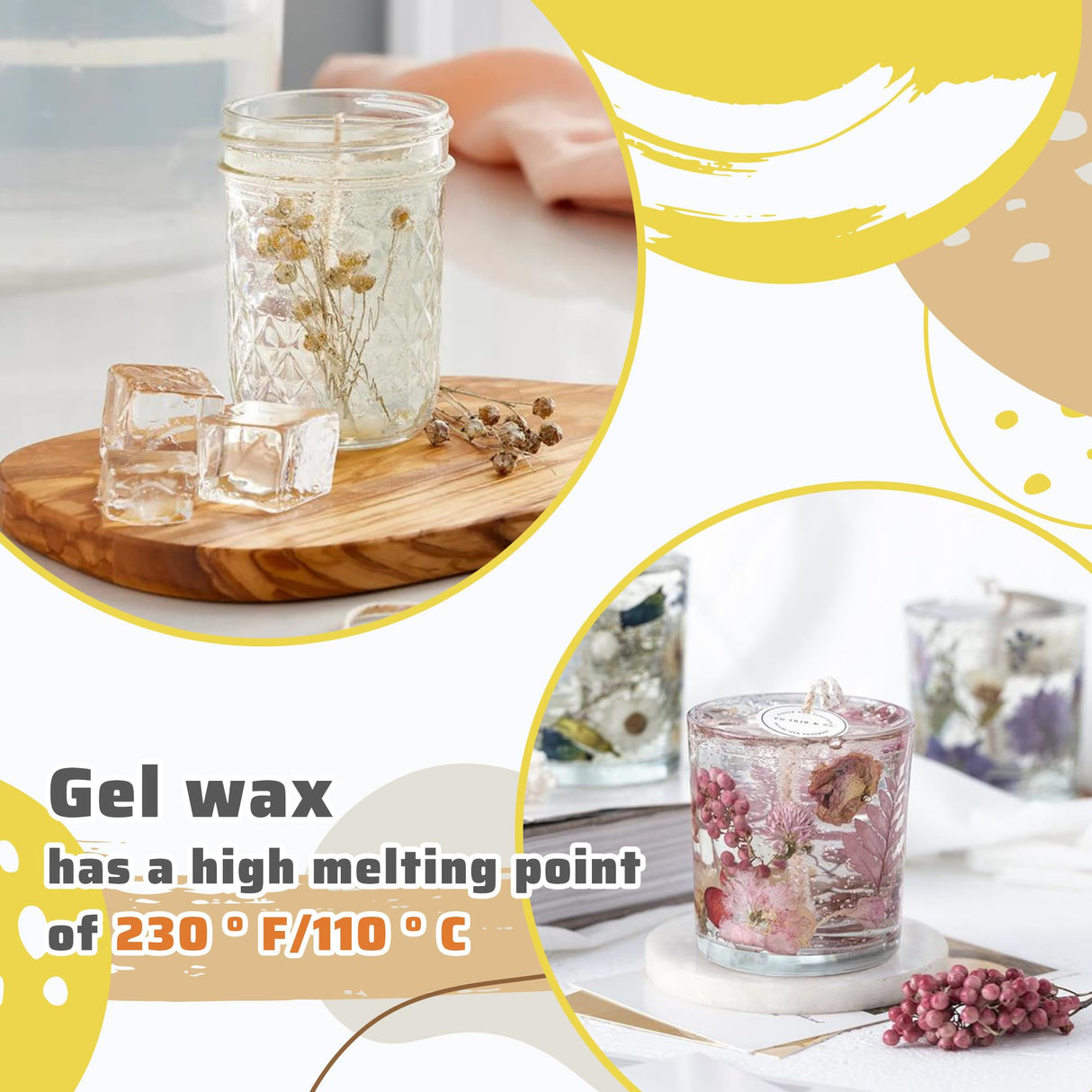 Gel Wax for Candle Making Clear Kit for Adults, DIY Transparent Jelly Wax Set with Electric Melter, Glass Jars, Wick, Dyes and Scents KQU