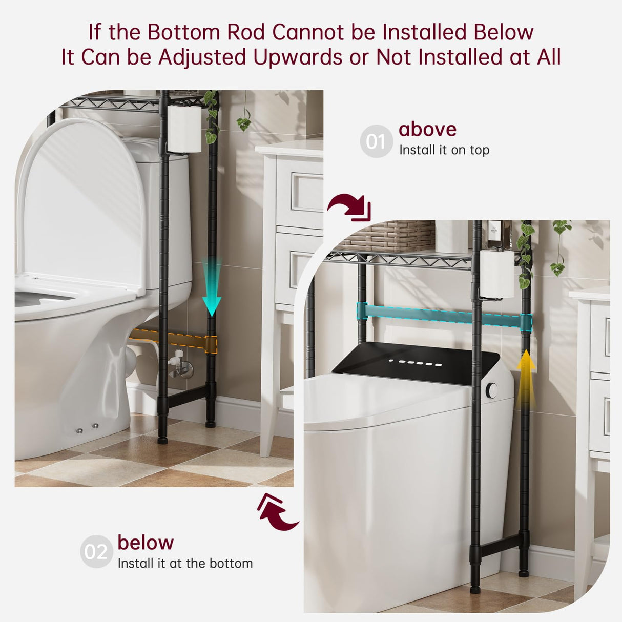 SINGAYE Over-The-Toilet Storage Rack 3-Tier Bathroom Organizer and Storage Shelf Over Toilet with Adjustable Shelf and Basket Freestanding Space Saver Bathroom Shelves Above Toilet for Room Black SINGAYE