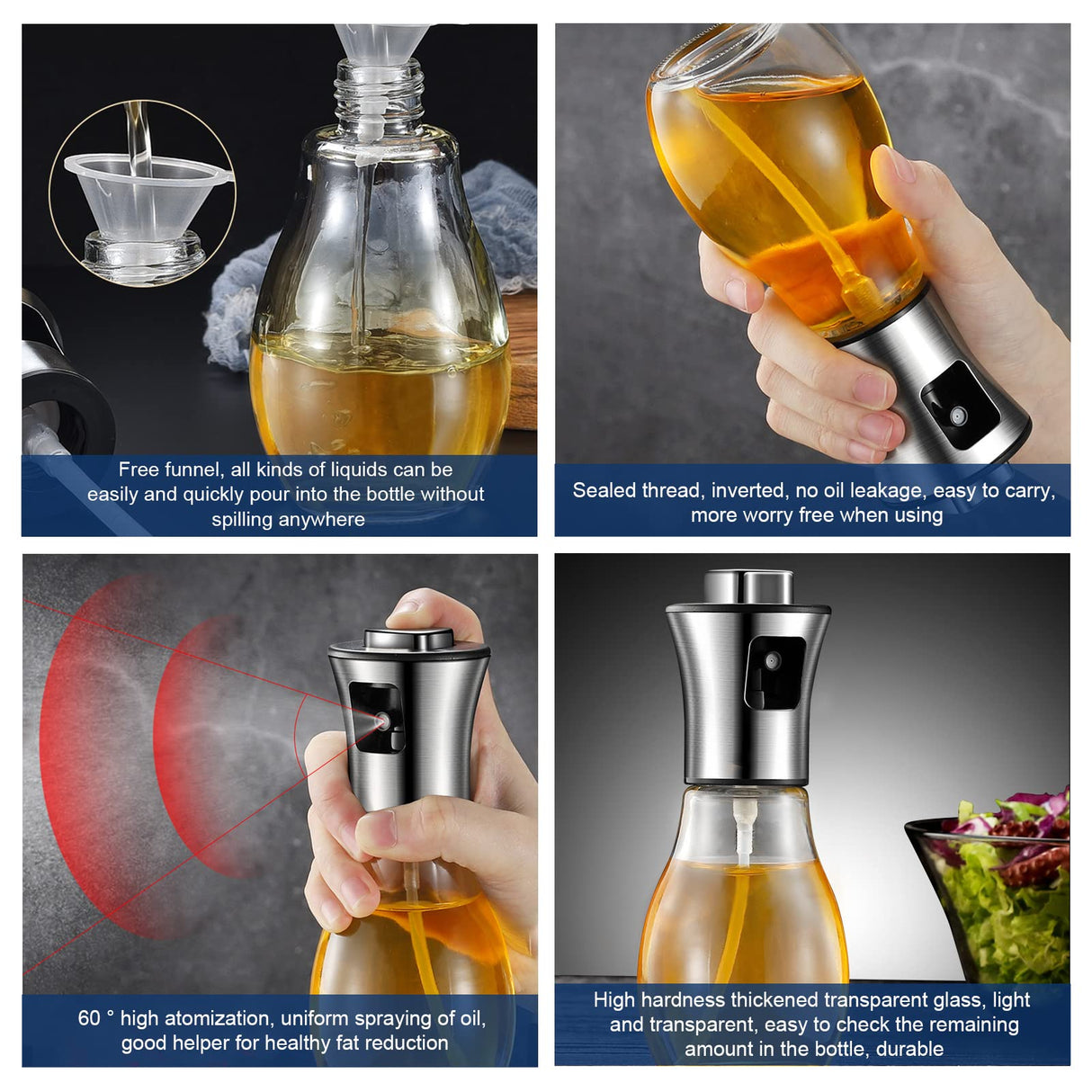 Oil Sprayer for Cooking,200ML Olive Oil Sprayer Mister Bottle,Avocado Oil Dispenser for Kitchen,Kitchen Essentials Water Spray Bottle,Kitchen Gadgets Canola Oil Spray for BBQ, Baking, Air Fryer SAINSWIN