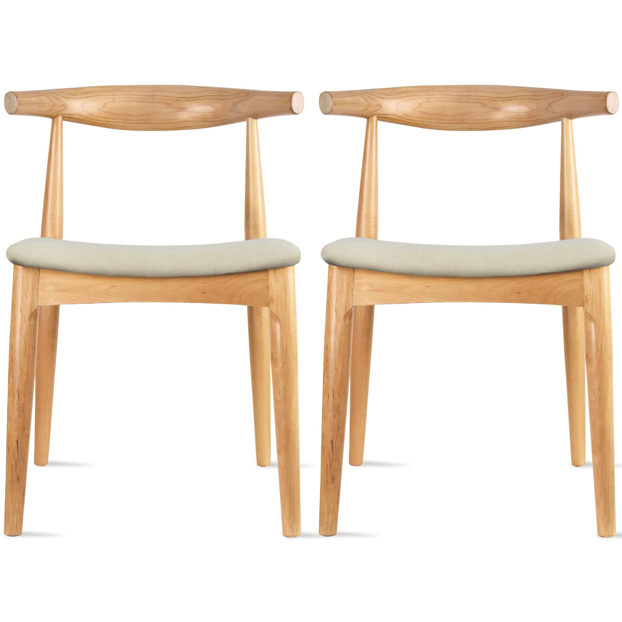 2xhome Set of 2 Contemporary Farmhouse Real Solid Wood Cushion Seat Dining Chairs Elbow Side Chair (Natural-Beige Seat) 2xhome