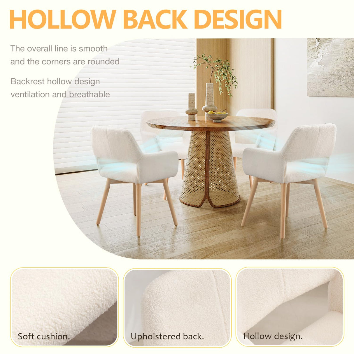 YEEFY Mid Century Modern Dining Chairs Set of 2 & 4 & 6 Comfy Accent Chair Upholstered Kitchen Dining Living Room Chairs for Bedrooms Waiting Room Home Arm Desk Chair No Wheels (Wool White, 2) YEEFY