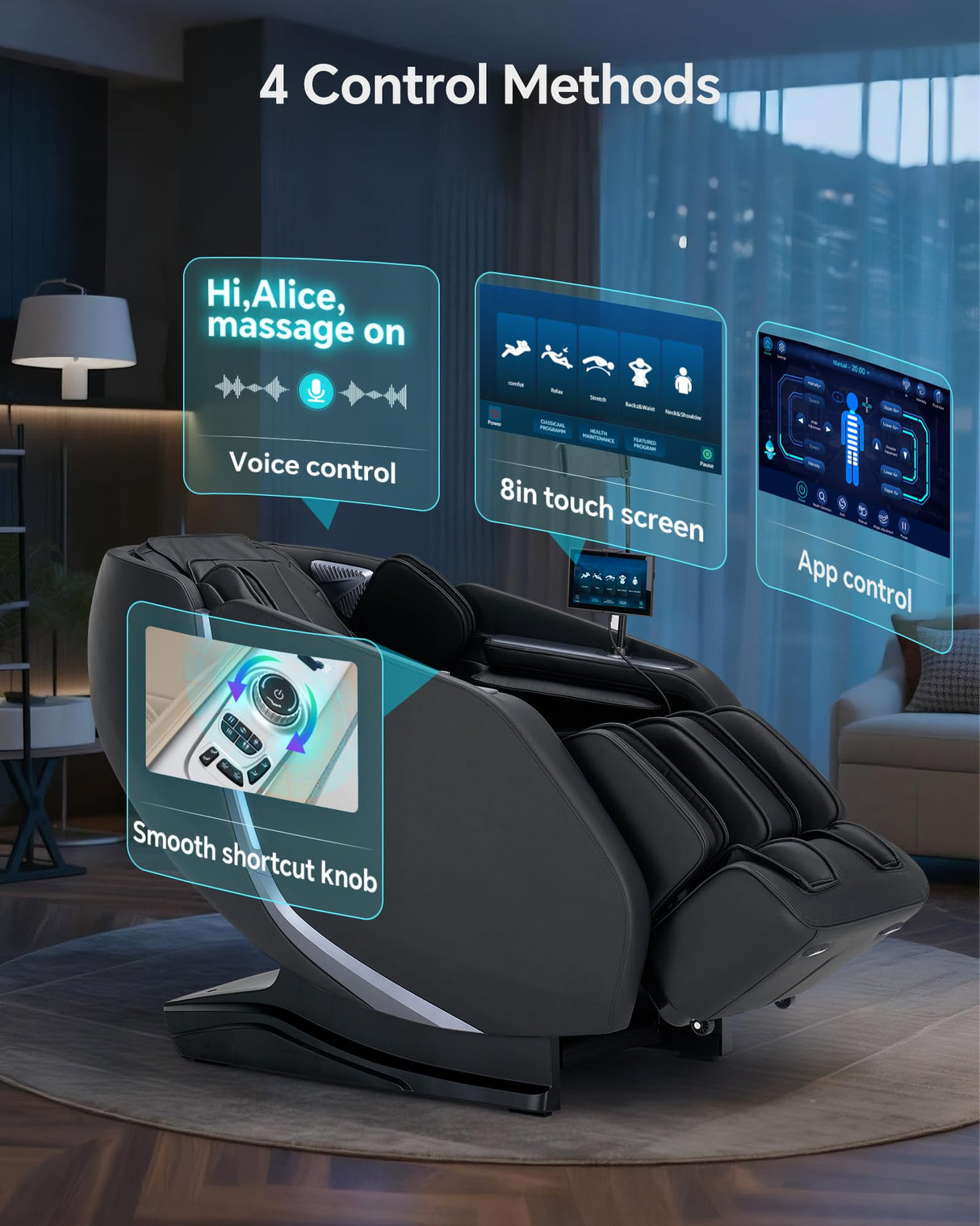 UIIU 4D Smart Massage Chair Full Body Zero Gravity Massage Chair Recliner,15+ Scene-Customized Massage Mode,Dual SL Massage Back Calf Heat Upgraded Animated Touchscreen App Control Large Size Black UIIU