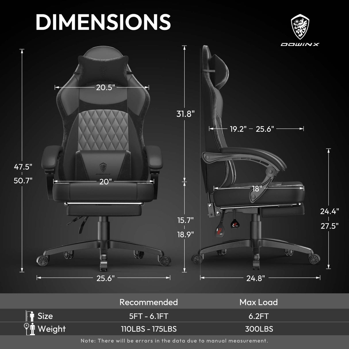 Dowinx Gaming Chair with Pocket Spring Cushion, Ergonomic Computer Chair with Massage Lumbar and Footrest for Adults, High Back Game Chair Leather for Office Gaming 300LBS, Black New Dowinx