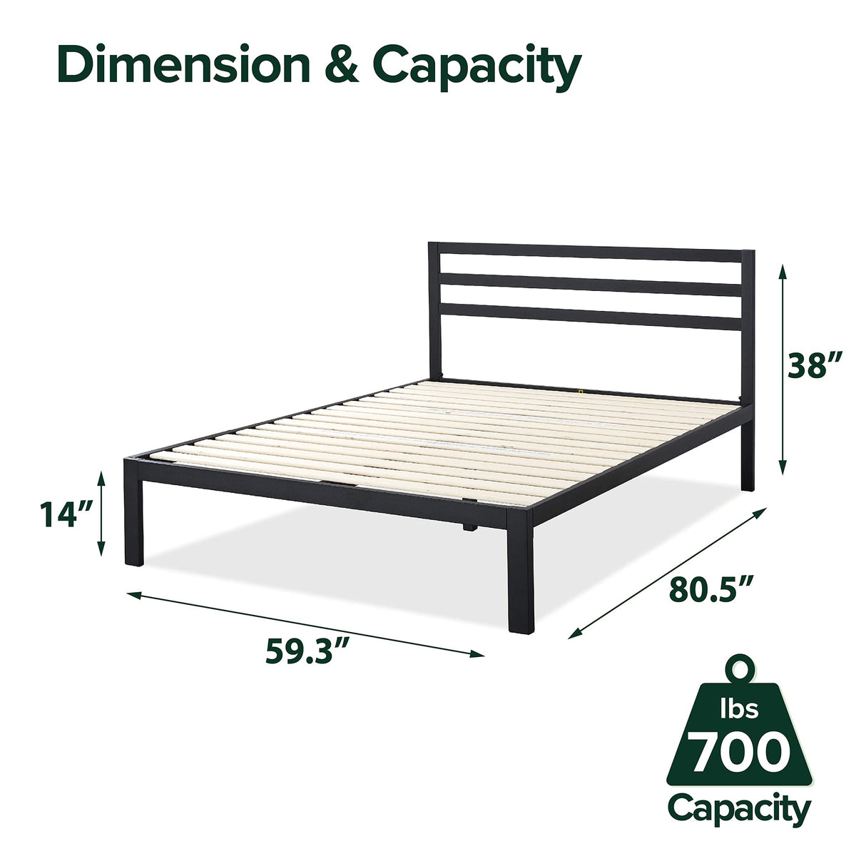 ZINUS Mia Metal Platform Bed Frame with Headboard, Wood Slat Support, No Box Spring Needed, Easy Assembly, Queen Zinus